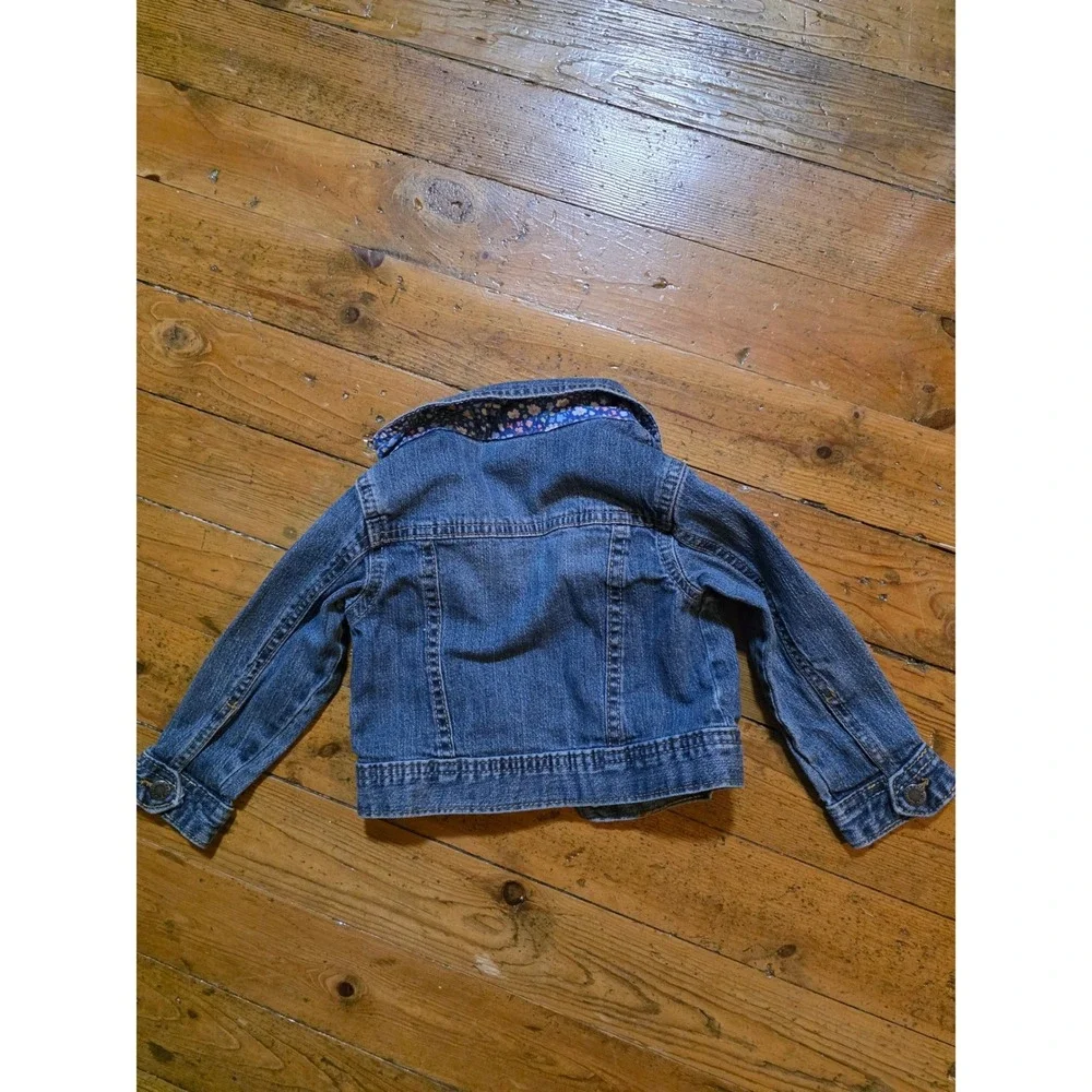 Genuine Kids OshKosh Toddler Girls Blue Denim Jacket Floral Pink Flower 2T